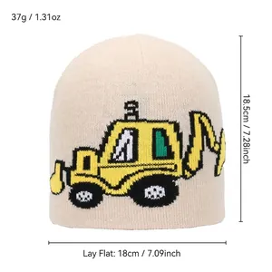 Berretto in maglia per bambini con motivo jacquard escavatore giallo e caldo design