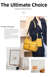 Detail of a ginger yellow nylon crossbody bag with functional multi-pockets and coin purse
