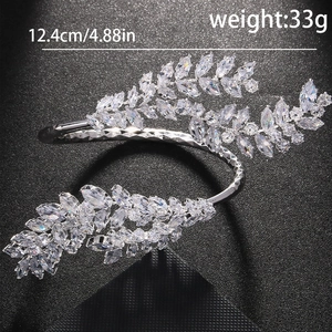 Silberner Kristall Blatt offene Manschette Armband elegante Braut Strass Schmuck für Frauen