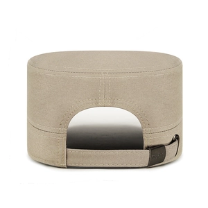 Back view of tan cotton cadet cap featuring an adjustable metal buckle with Sport text
