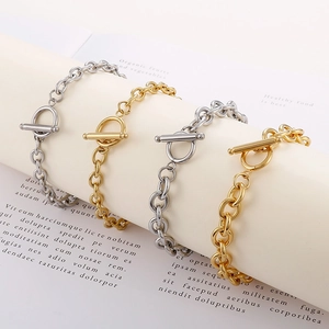 Fashionable OT buckle chain bracelets in gold and silver stainless steel finishes
