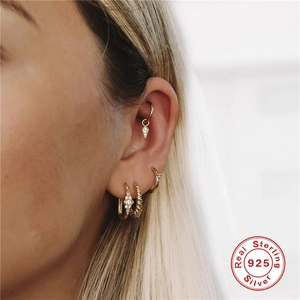 S925 sterling silver gold curved petal hoop earrings with sparkling crystal accents