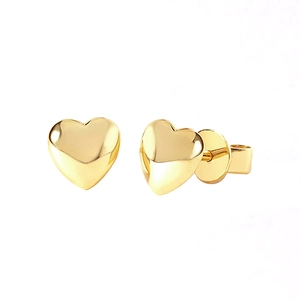 Minimalist gold heart stud earrings with polished finish and secure butterfly back closure