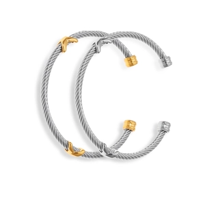 Elegant multi-layer twisted cable cuff bracelets in gold and silver finish with X motif