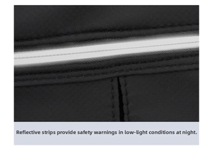 Detailed close-up of durable fabric with high-visibility silver reflective safety strip