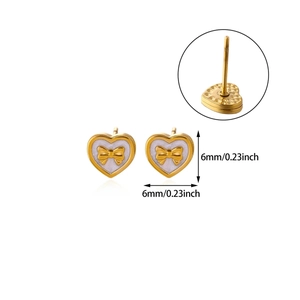 Detail showing 6mm heart earrings with bow design and precise size measurement