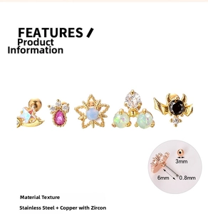 Detail of zircon ear studs showing 6mm stainless steel needle length and gauge size