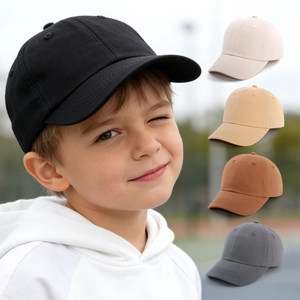 Kids cotton baseball cap set with classic six-panel design in various neutral colors