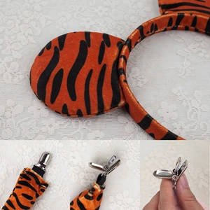 Tiger pattern plush ear hair clips with metal crocodile grips for Halloween party styling