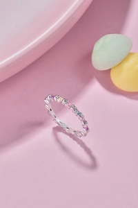 Detail of S925 sterling silver ring featuring colorful rectangular zircon stones