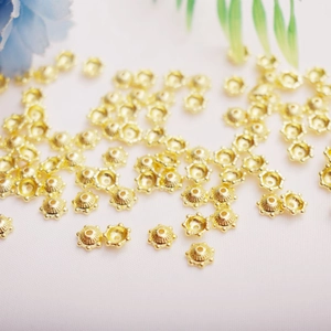 14K gold plated flower bead caps for DIY jewelry making with hollow petal design