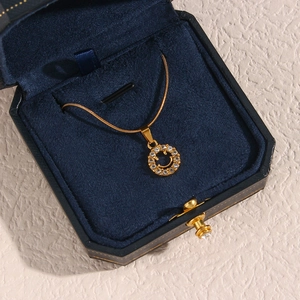 18K gold plated stainless steel smiley face pendant necklace with zircons in a gift box