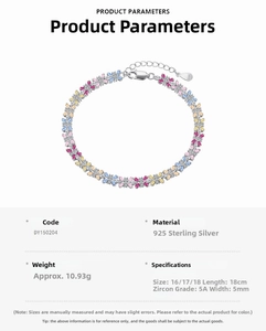 Detailed view of S925 sterling silver bracelet with multi-colored floral cubic zirconia