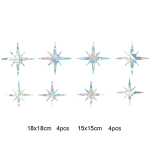 Set of 8 holographic star rainbow prism window stickers in 15x15cm and 18x18cm sizes