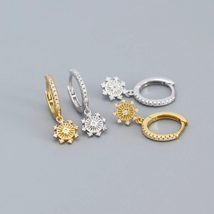925 Sterling Silver Huggie Hoop Earrings With Starburst Snowflake Pendant Zirconia Inlay Fashion Jewelry For Women