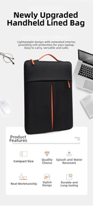 Slim laptop sleeve in black and orange with water-resistant fabric and zipper closure