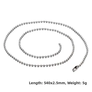 Detailed view of 540mm stainless steel hollow bead chain necklace with 2.5mm sphere diameter