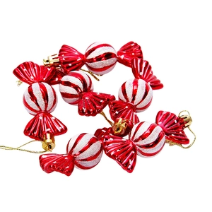 Red and white striped candy Christmas ornaments with glitter and gold string for tree decor