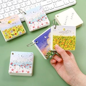 Compact oil painting landscape spiral memo pad with ring binder for note-taking