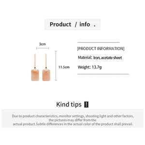 Detailed product dimensions for long rectangular marble-pattern acetate dangle earrings