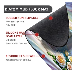Three-layer diatomaceous earth mat detail with rubber non-slip base and rose pattern