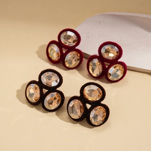 Oval flocking rhinestone earrings set in burgundy and deep coffee colors with champagne gems