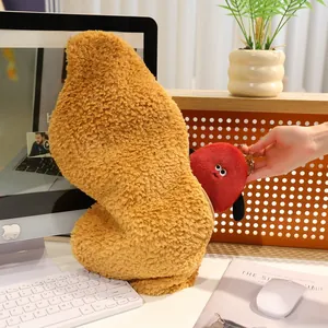 Creative plush peanut-shaped storage bag with a cute red monster doll pendant and hook