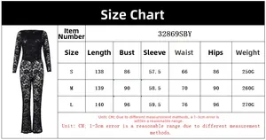 Size chart for slim fit lace backless jumpsuit with long sleeves in CM and Grams