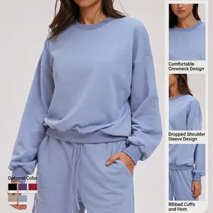 Light blue crew neck sweatshirt set with ribbed cuffs and matching joggers for outdoor sports