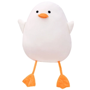 Cute white plush duck toy with long orange legs and soft stuffed animal body