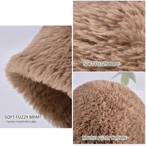 Chapeau cloche d'hiver en peluche camel pour femme avec fourrure synthétique douce