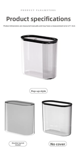 Detailed product parameters of transparent striped trash cans in three various models