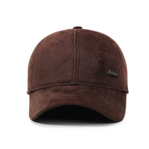 Winter dark brown corduroy baseball cap for men with thermal lining and fashion metal tag