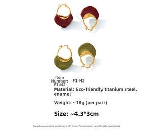 Detailed specs for titanium steel wavy earrings with enamel drips in red and green colors