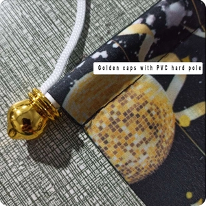 Detail view of the durable golden caps and white PVC hard pole for decorative banners