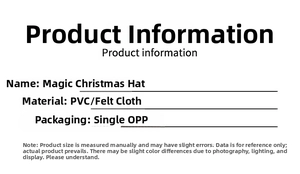 Spécifications du chapeau de Noël magique en PVC et feutre avec emballage individuel