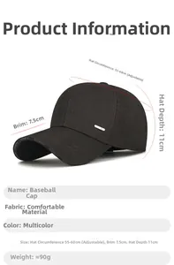 Tableau des tailles détaillé pour la casquette de baseball homme avec sangle réglable
