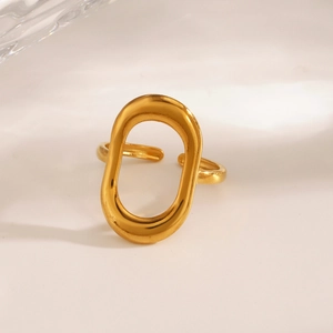 Bague géométrique ovale évidée en acier inoxydable doré avec anneau ouvert réglable