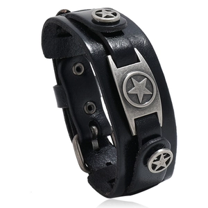 Bracciale In Pelle Di Vacchetta Punk Con Stelle Pentacolo In Lega Bracciale Regolabile Retrò Per Uomo Stile Vintage