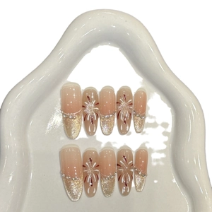 Kit de 10 faux ongles faits main avec œil de chat rose et doré en forme amande