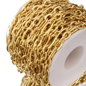 Polished gold plated stainless steel Cuban NK chain roll for DIY jewelry making