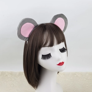 Cute plush mouse ears headband in grey and pink for Halloween parties and cosplay