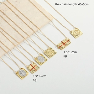 Vintage religious square pendant necklaces in gold and silver finish with 45+5cm chain length