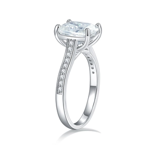 Elegant 7x9mm cushion cut moissanite ring with side diamonds in 18k white gold plating