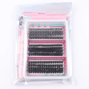 DIY lash extension kit with 70D-90D clusters, bond and seal, tweezers, and brush set