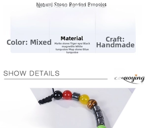 Detailed close-up of 8mm natural stone beads and hand-woven adjustable chakra bracelet