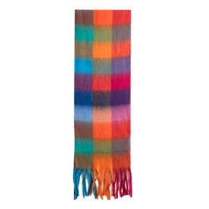 Colorful plaid gradient oversized scarf with fringe detail for autumn and winter style