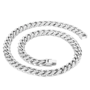 Men Cuban Link Chain Necklace Polished Stainless Steel Hip Hop Streetwear Style Durable Chunky Curb Chain