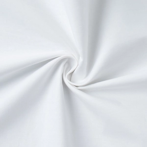 Detailed macro view of white woven combed cotton fabric texture and smooth surface