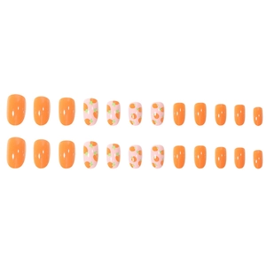 Summer bright orange press-on nails set with cute carrot patterns and 24 pieces nails